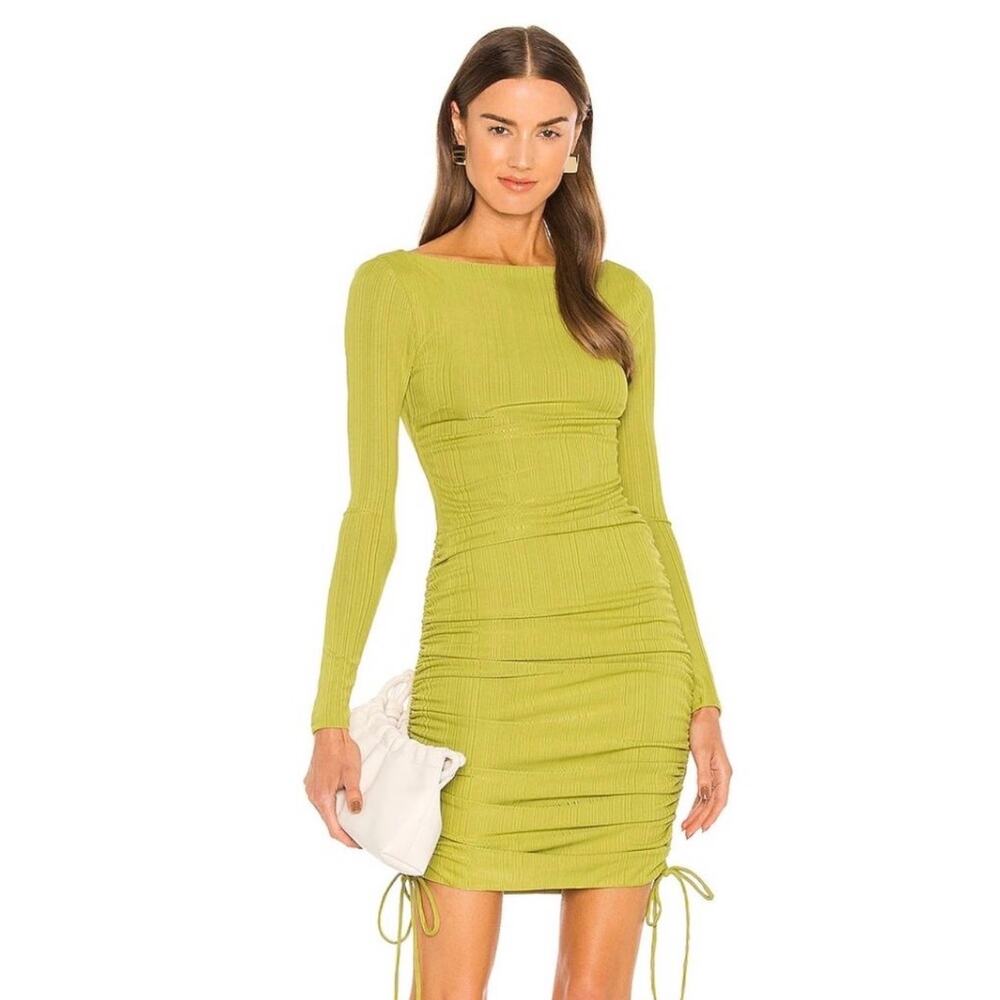 Camila Coelho Revolve Ruched Tiara Mini Dress in Yellow Green Smalll